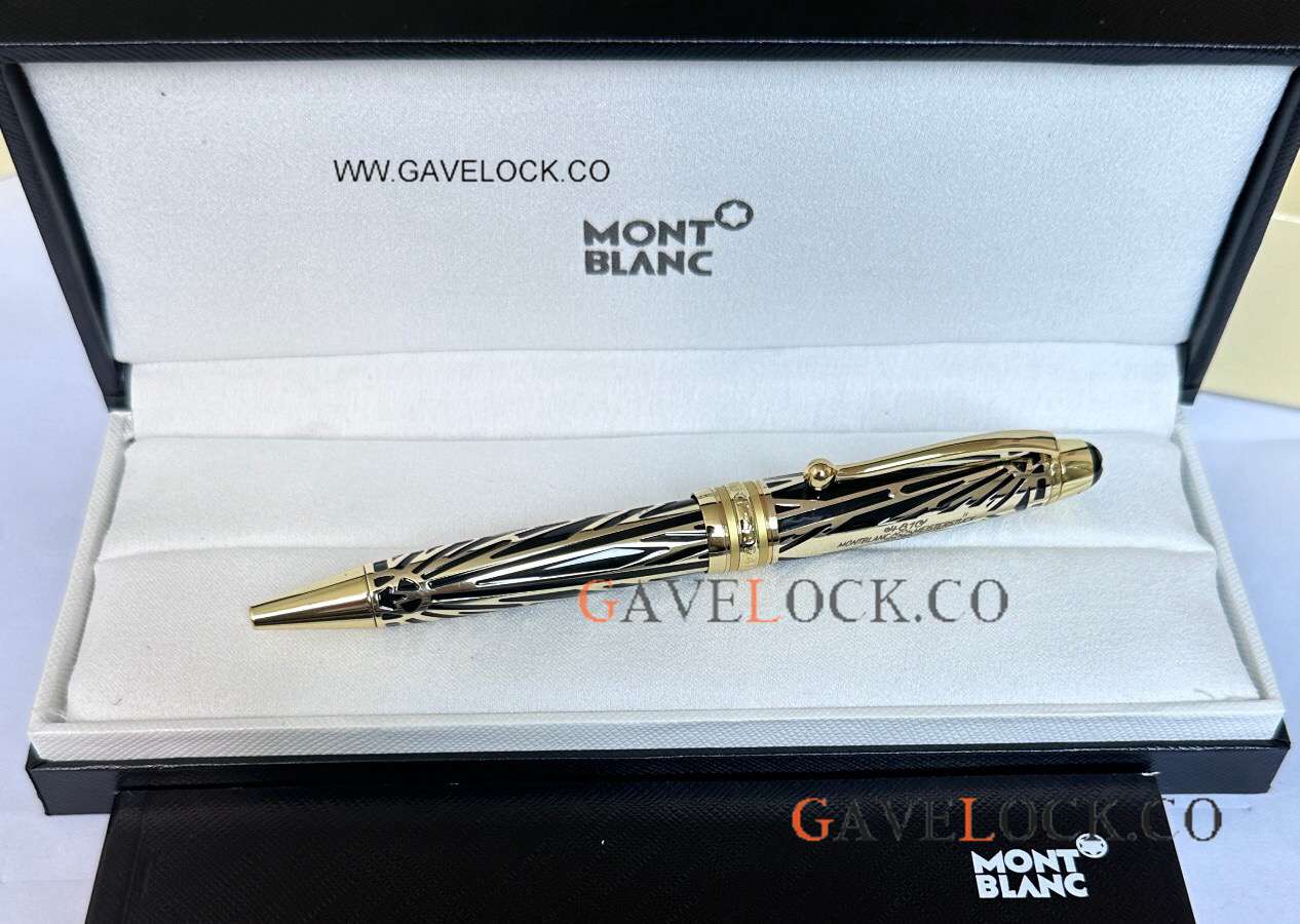 AAA Clone Meisterstuck 100 Yrs Doue Classique 145 Gold Black Ballpoint